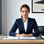 힌디어로 콘텐츠 제작 - **Businesswoman in Modern Office**: A professional businesswoman in a modest business suit, sitting ...