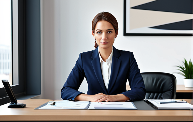 힌디어로 콘텐츠 제작 - **Businesswoman in Modern Office**: A professional businesswoman in a modest business suit, sitting ...