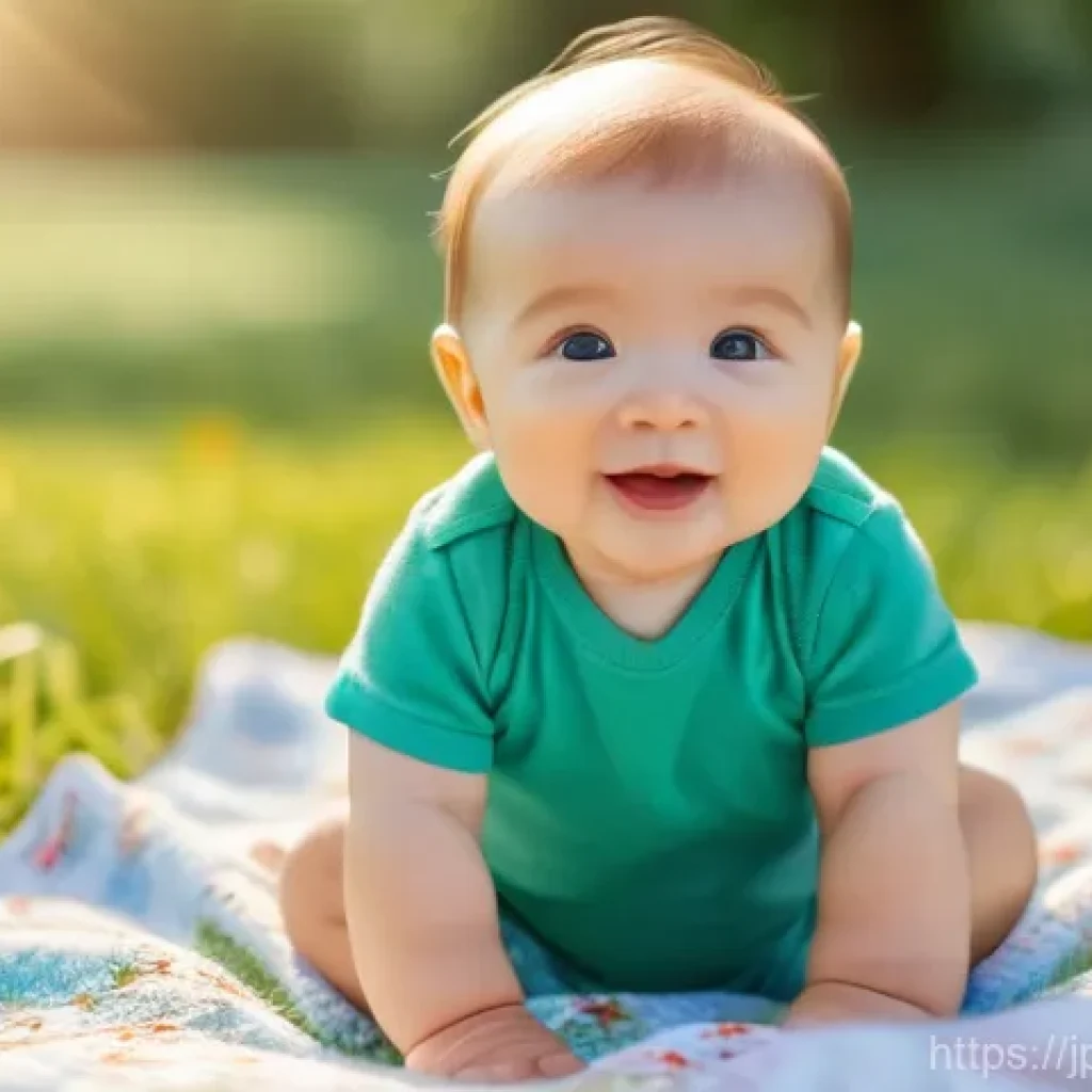 힌디어와 종교 의식 - A 10-month-old baby, full of joy, sitting on a soft, checkered picnic blanket in a sun-drenched park...