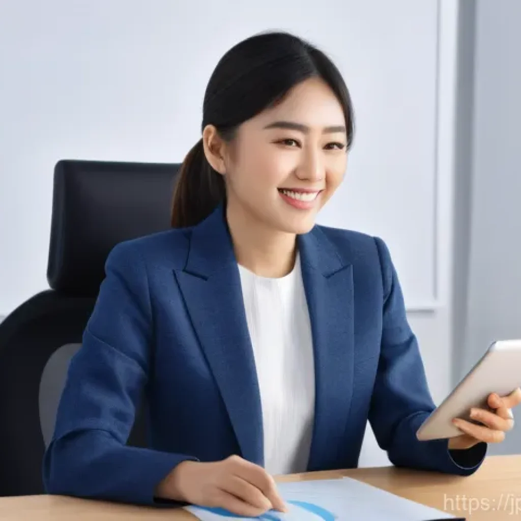 힌디어로 발표 준비 - A bright and serene studio setting. A cheerful Japanese woman, mid-20s, with neat, short dark hair, ...