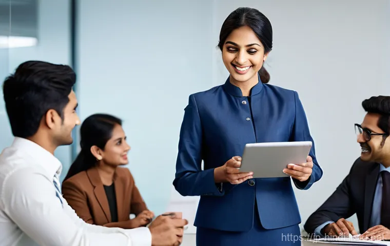 힌디어와 글로벌 기업 - **Prompt:** A warm and inviting scene inside a contemporary Indian office meeting room. A Japanese f...
