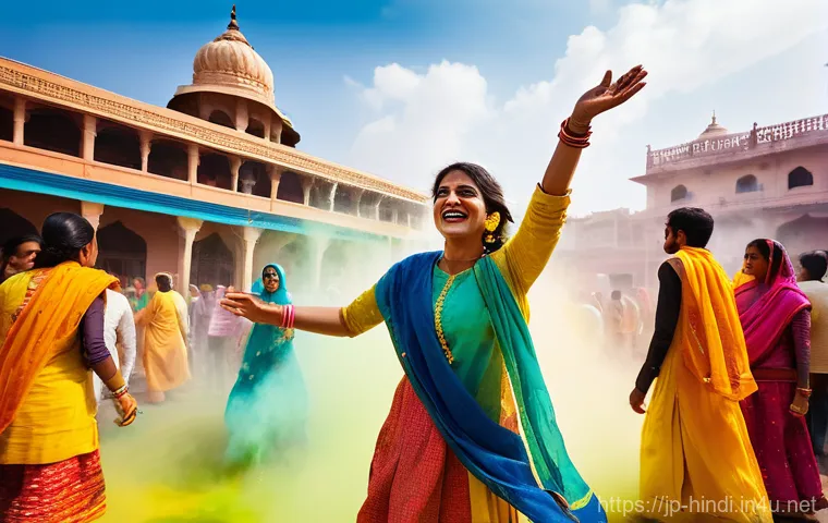 힌디어 명절과 행사 - Holi Festival: A Burst of Joyful Colors**
A vibrant and dynamic outdoor scene capturing the essence ...